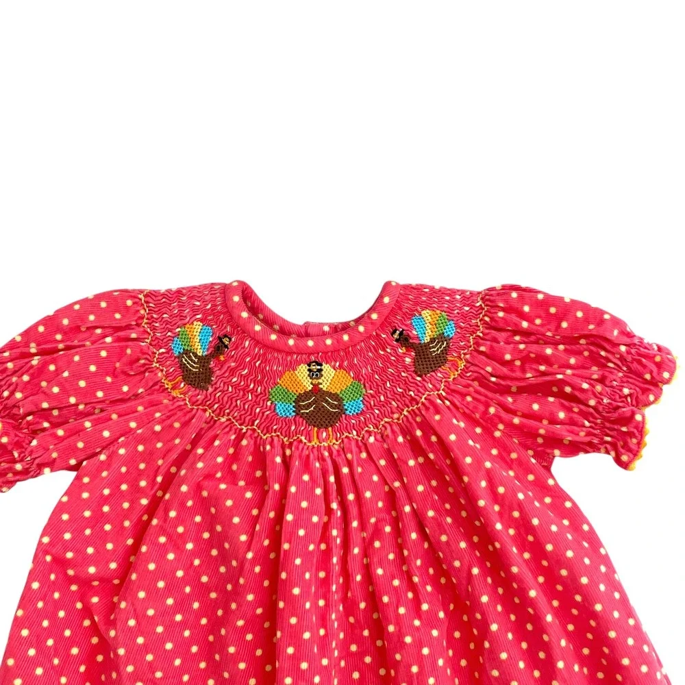 Southern Sunshine micro corduroy smocked‎ polka dot turkey bodysuit Size 6M